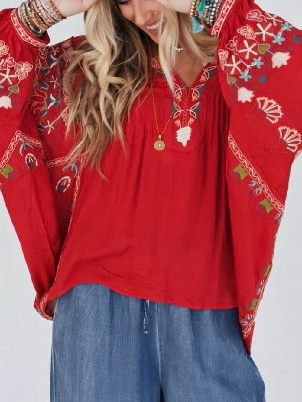 Frida Embroidered Dolman Sleeve Top- Easel Los Angeles